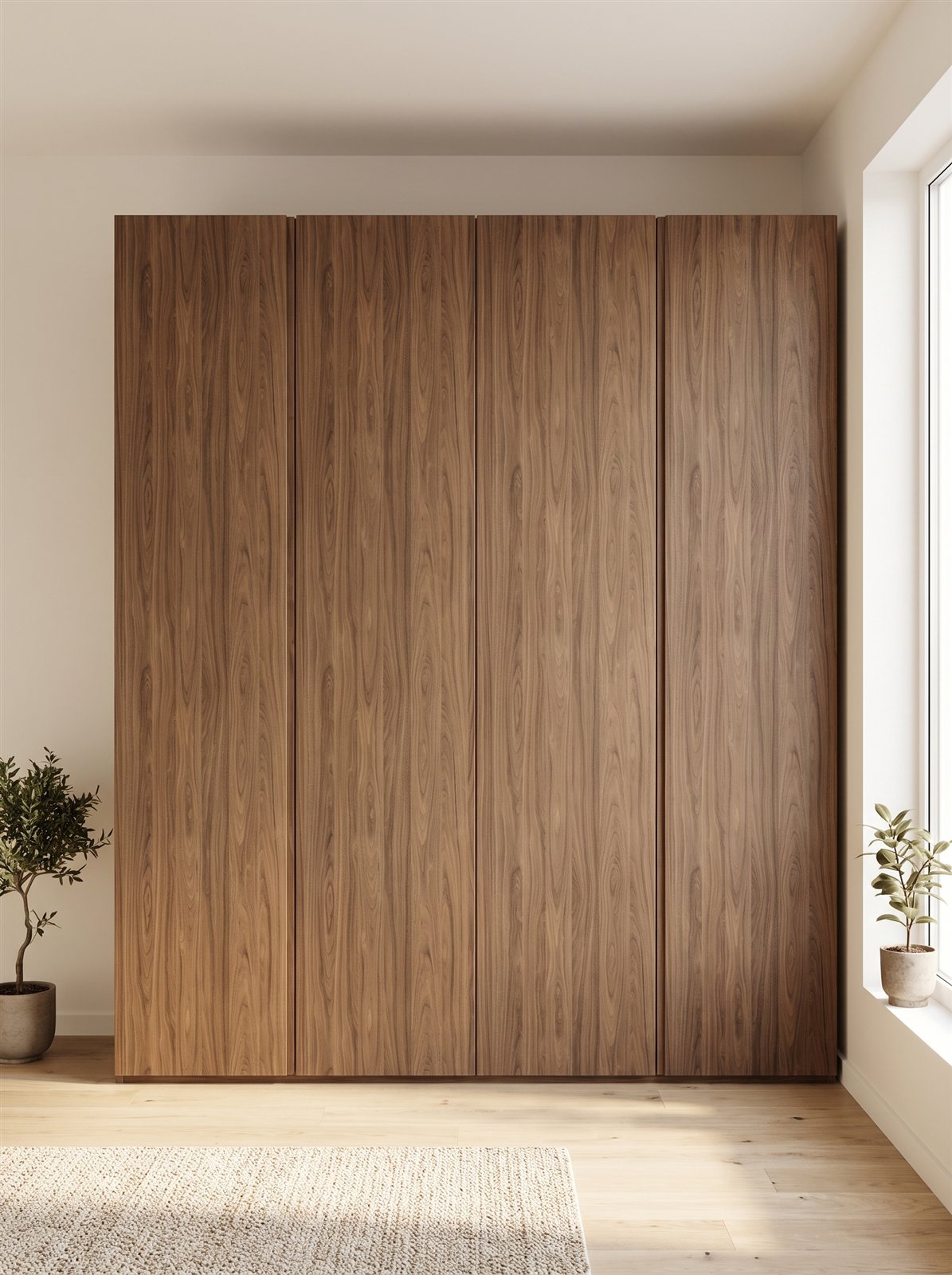 Cognac Walnut fronten voor IKEA PAX 200×236 cm — visualisatie