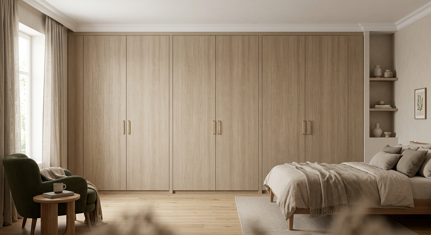 Hoofdslaapkamer met warme Linen Oak